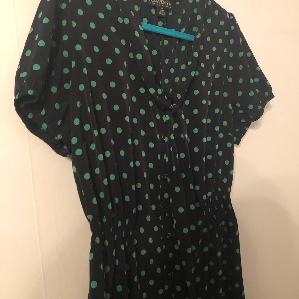 Forever 21+ green polka dot dress.
